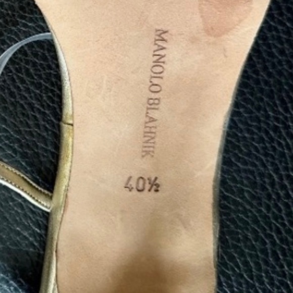 MANOLO BLAHNIK METALLIC GOLD LEATHER CLEAR PVC STRAPPY HEELS SANDALS THONG 40.5 - Picture 12 of 12
